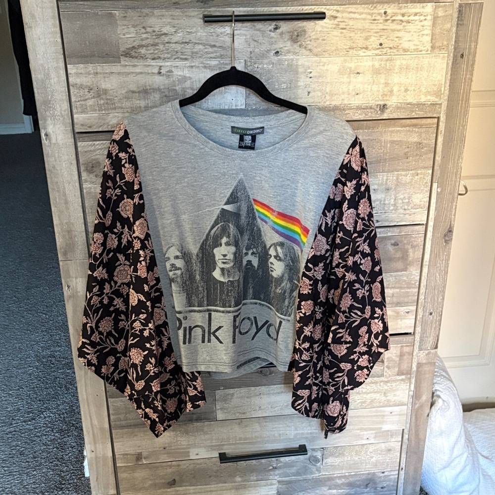 Pink Floyd Graphic Women's Blouse with Floral Sleeves